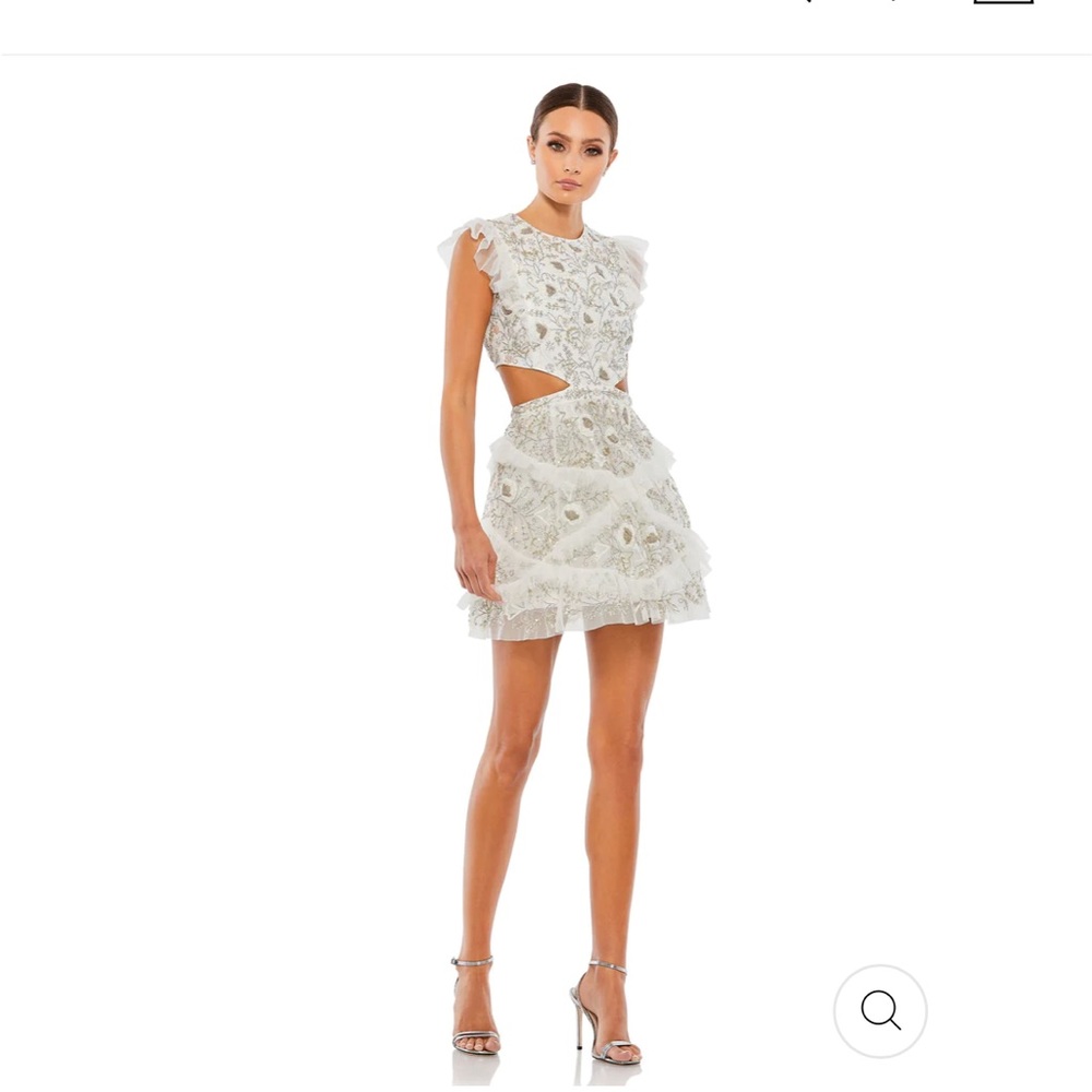 Mac Duggal Dress - Embellished Jewel Neck Tulle Ruffle Mini Dress size 2 Ivory